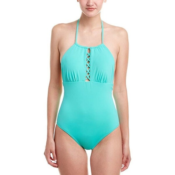 Shoshanna Women's Mint Solid Front Lattice Maillot One-Piece Mint Sz 6