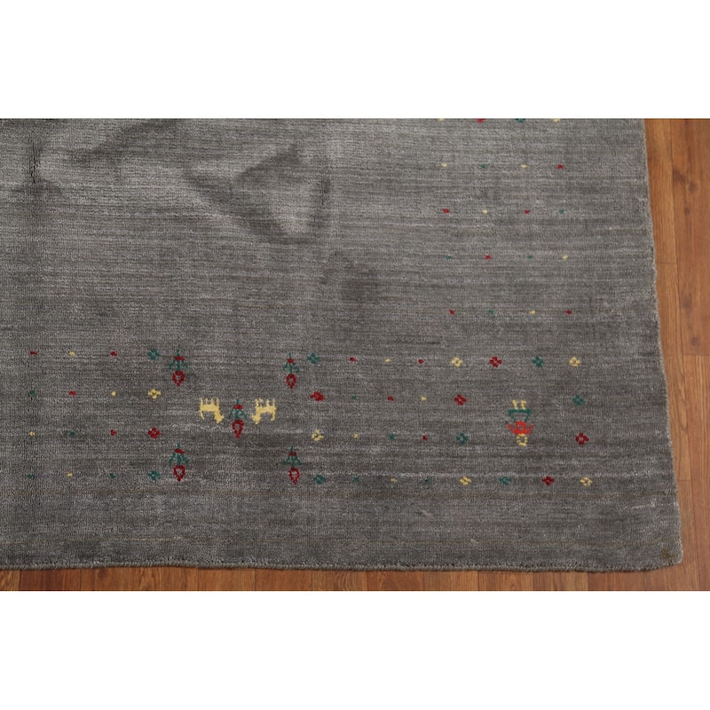 Tribal Gray Gabbeh Oriental Area Rug Hand-Knotted Wool Carpet - 6'1"x 8'6"
