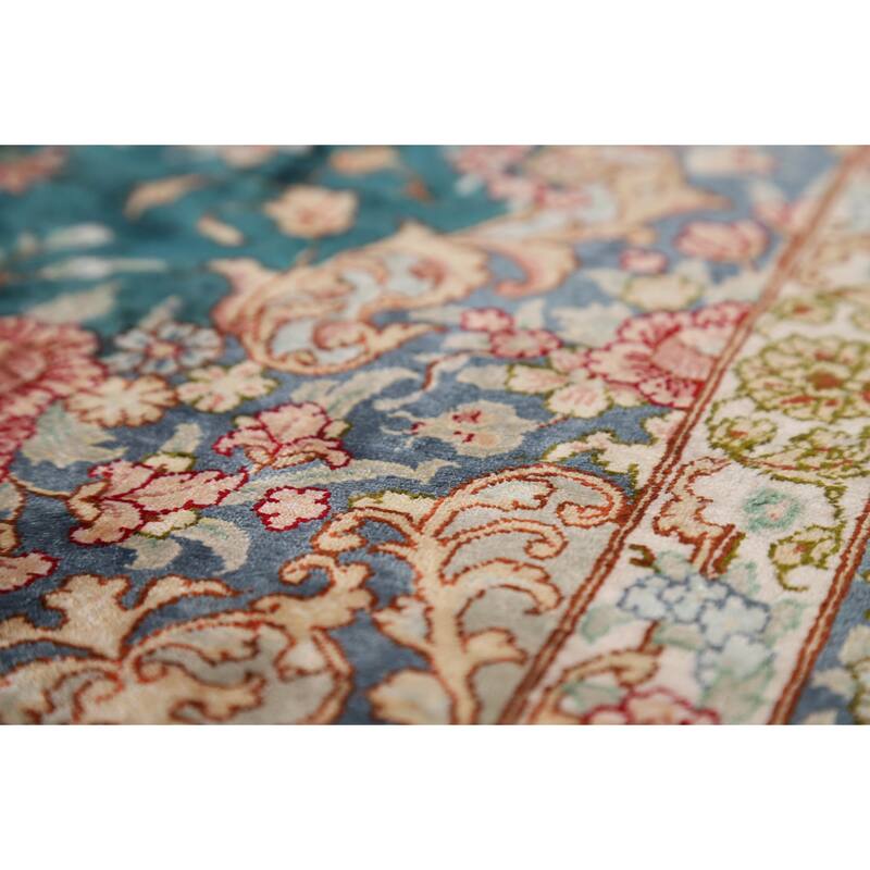 Floral Qum Persian Accent Rug Hand-Knotted Traditional Silk Carpet - 3'5"x 4'10"