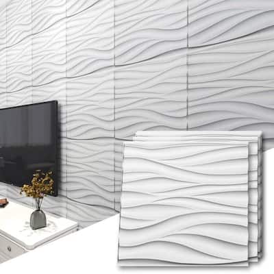 Art3d 19.7''x19.7'' PVC 3D Wall Panels,White Wave Design,12 Panels,32sq ft