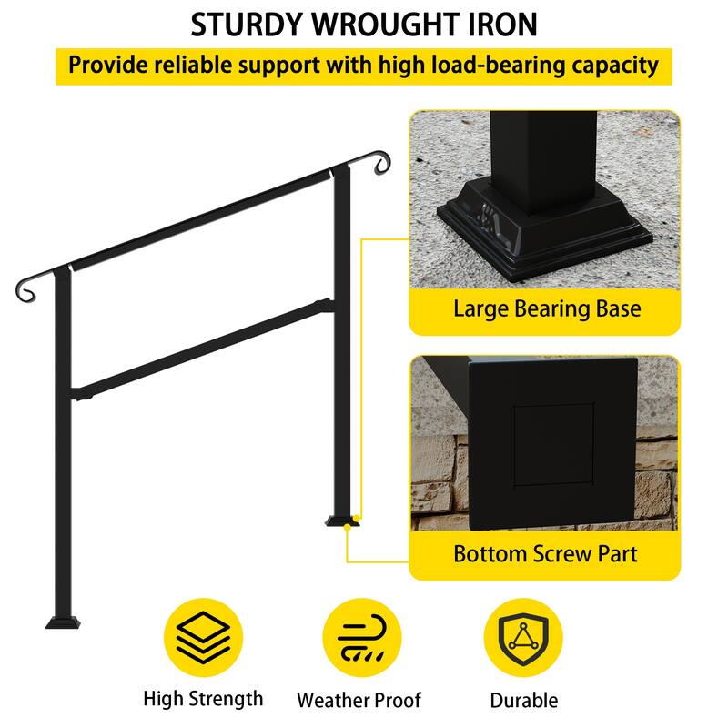 Sturdy Wrought Iron Handrail Ideal for Gardens, Porches, and Home Use
