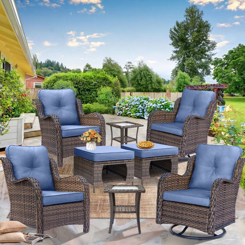 High Back Brown Wicker Outdoor Patio Furniture Sets with Swivel Chairs