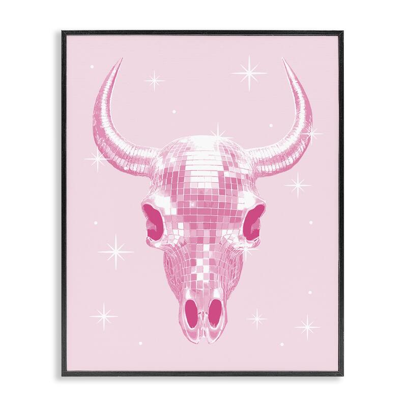 Stupell Pastel Disco Cattle Skull Framed Giclee Art Design By Lil' Rue - 24 x 30 - Black