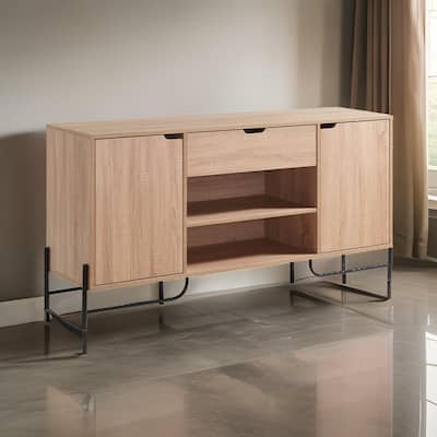 Bery 62 Inch TV Media Entertainment Console, 2 Cabinets, 1 Drawer, Brown