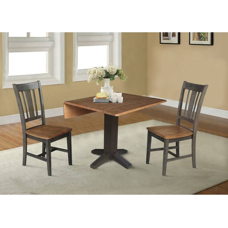 36" Solid Wood Square Dual Drop Leaf Dining Table with 2 Dining Chairs