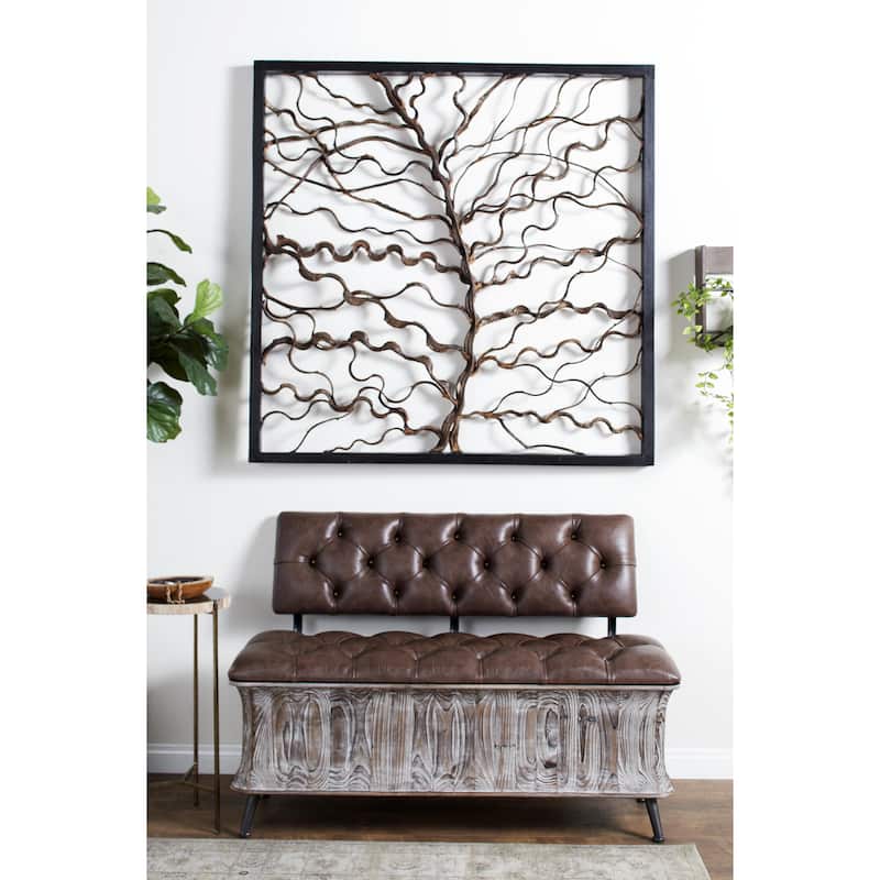 Teak Wood Tree Branch Wall Decor with Black Frame - Brown - Roche River Decor