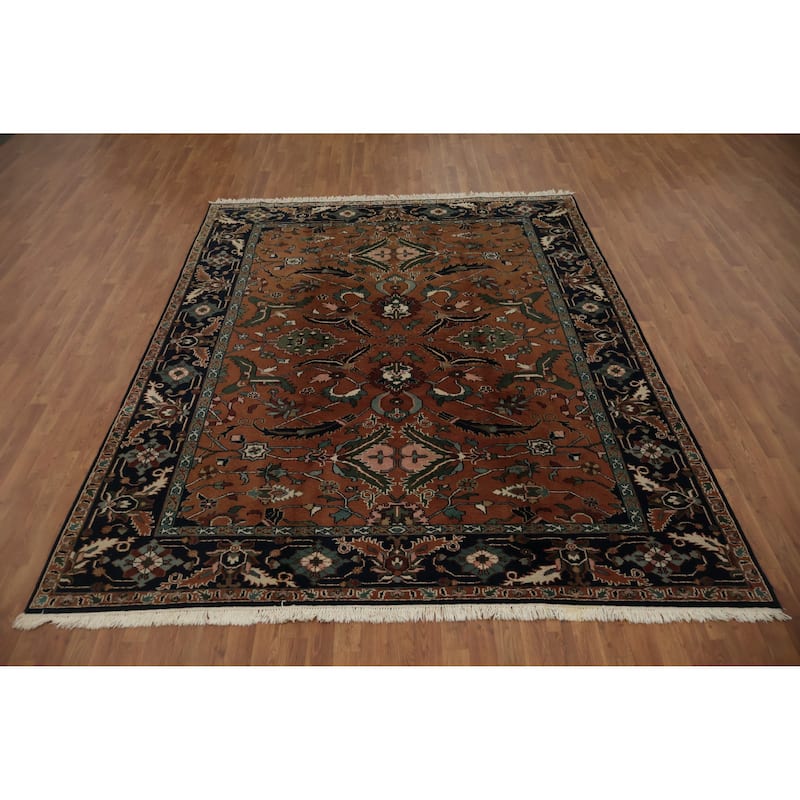 Hand Knotted Oriental 100% Wool Carpet Transitional All-Over Oranges & Rust Oushak Area Rug - 9' 10'' X 7' 11''