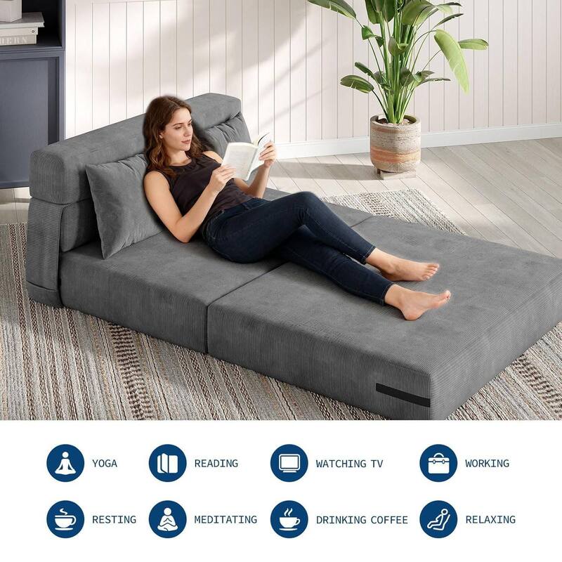 4-in-1 Folding Sofa Bed Chair Bed, Convertible Sleeper with Pillow, Medium