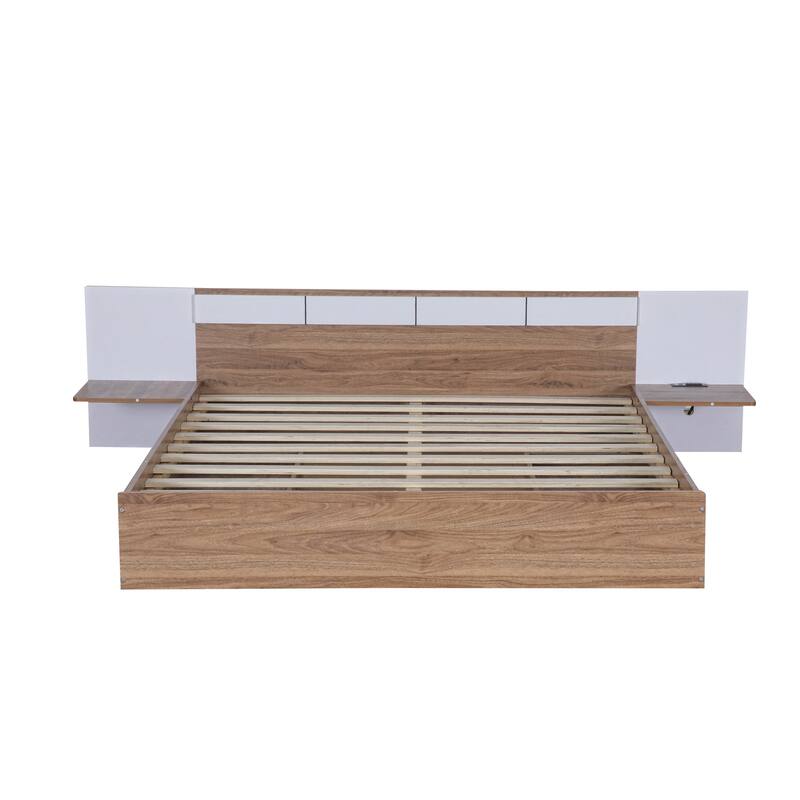 Queen Size Concise Low-Profile Platform Bed Frame with USB Charging
