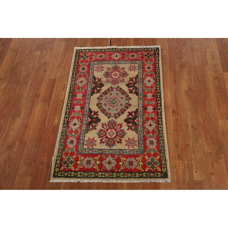 Geometric Kazak Foyer Rug Hand-Knotted Wool Carpet - 2'0" x 3'0"