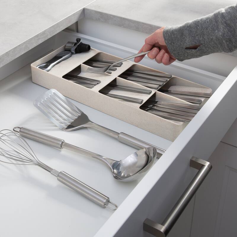 Kitchen Details 7 Compartment Cutlery Organizer in Natural - Brown - 15.7"x 6.2"x 1.75"