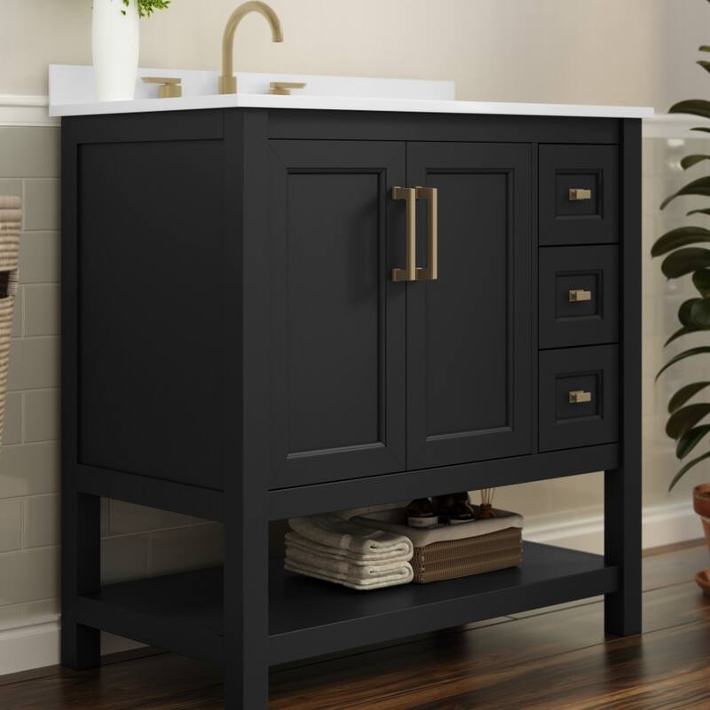 Bathroom Vanity with Sink, Open Storage, and Storage Drawers