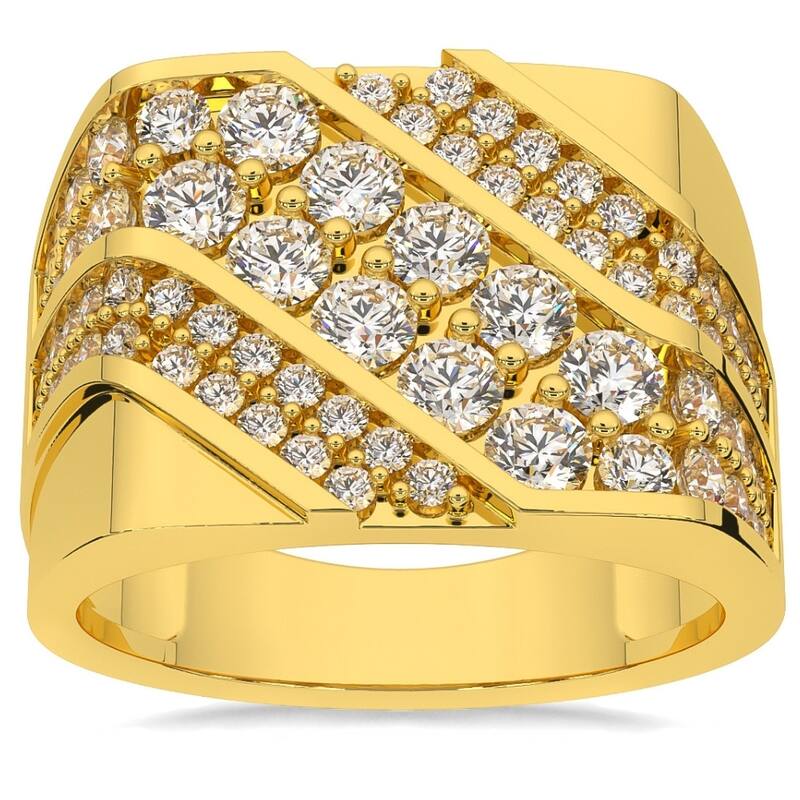 2 1/2Ct Diamond Ring Men's Diagonal Cluster Band in White or Yellow Gold