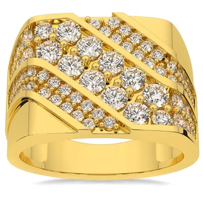 2 1/2Ct Diamond Ring Men's Diagonal Cluster Band in White or Yellow Gold