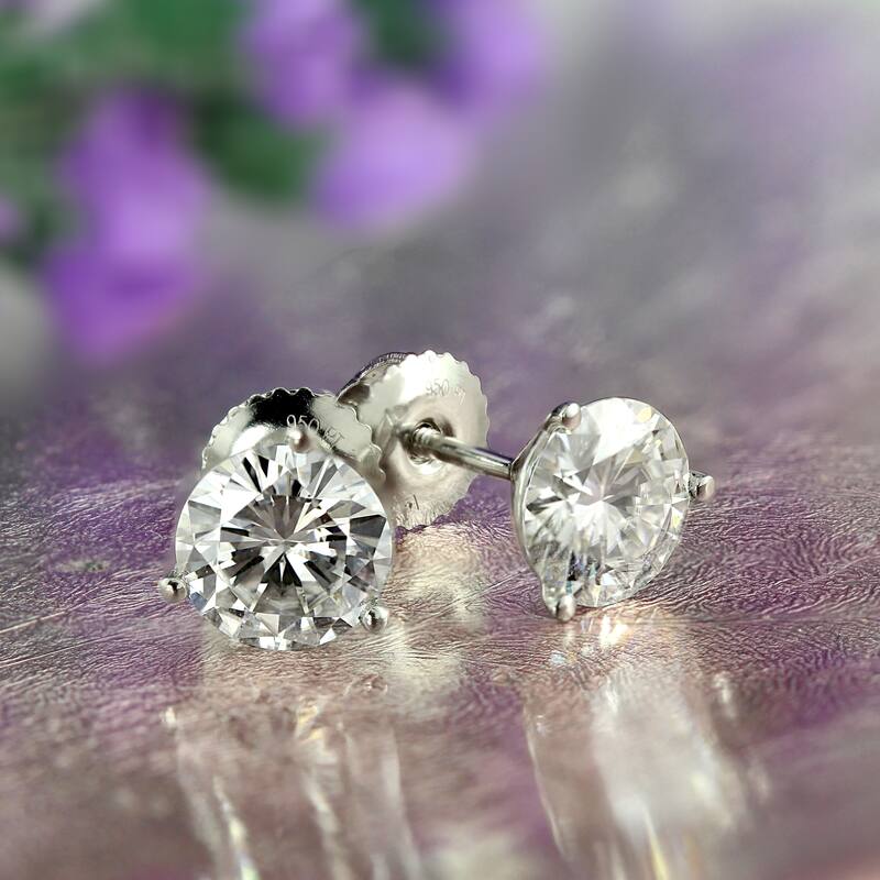 Auriya Platinum 1ctw Round Moissanite Stud Earrings Martini-set - 5 mm - White