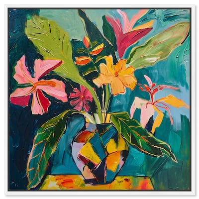 Art Remedy Vase Of Bright Tropical Flowers Ii Framed Flowers In Vase Paintings