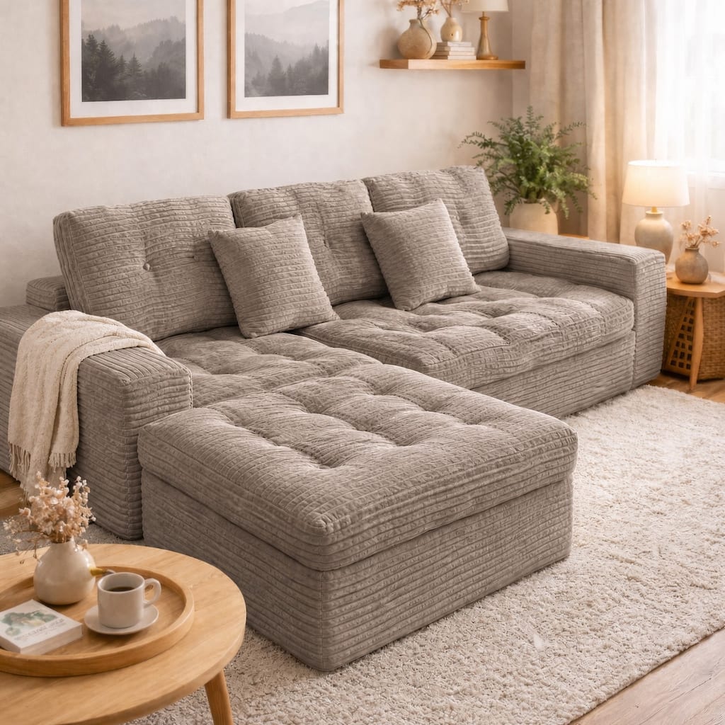 105" Cloud Sectional Sofa with Ottoman, No Assembly Required