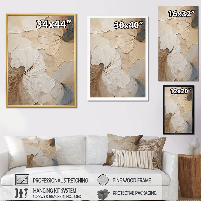 Designart "Beige Minimalism Elegance In Bloom " Flowers Framed Canvas Prints