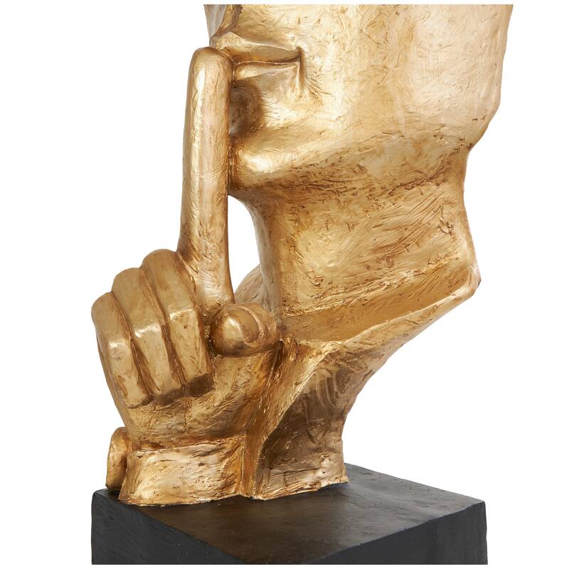 Gold Polystone Large Cutout Quiet Gesture Face People Decorative Sculpture with Black Base