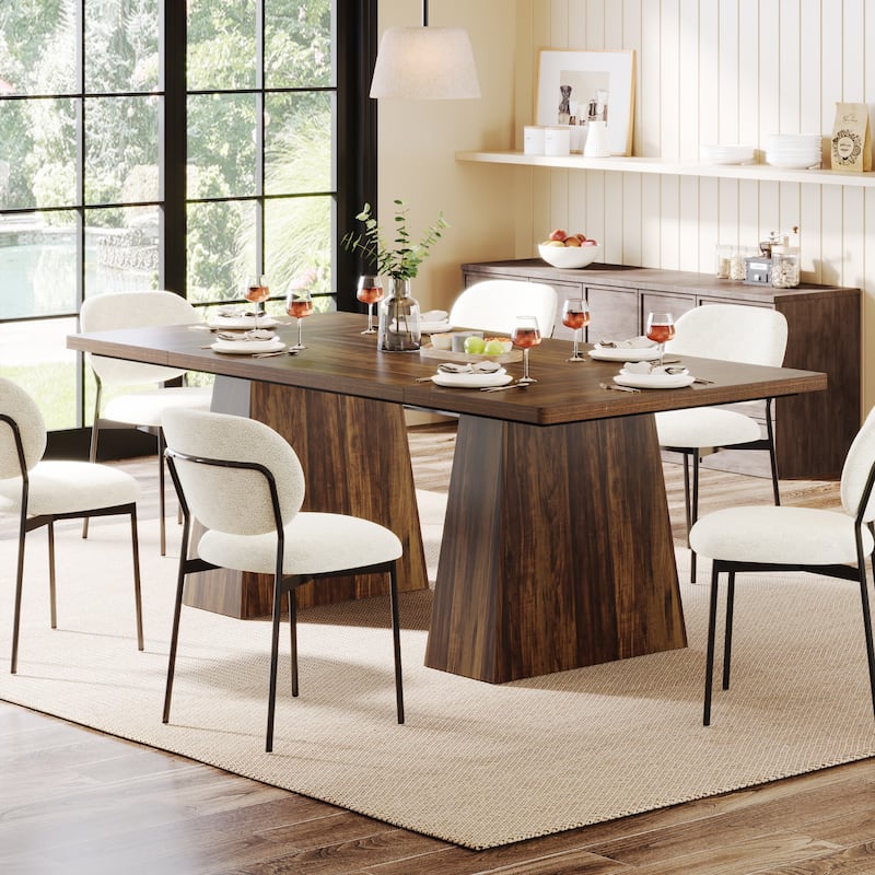 63 Inches Farmhouse Dining Table with Sturdy Pedestal Base - 31.1"D x 63"W x 29.5"H