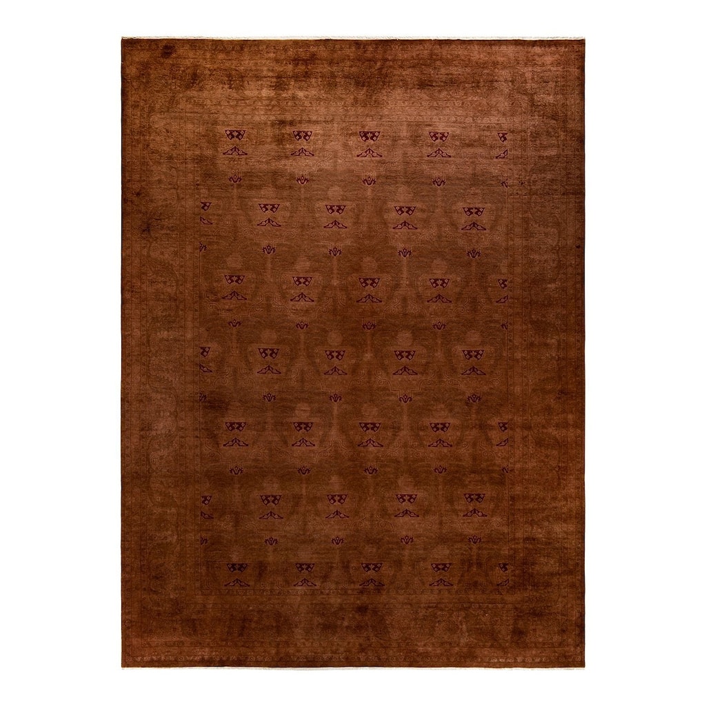Overton Hand Knotted Wool Vintage Inspired Modern Contemporary Overdyed Brown Area Rug - 9' 3" x 12' 3"