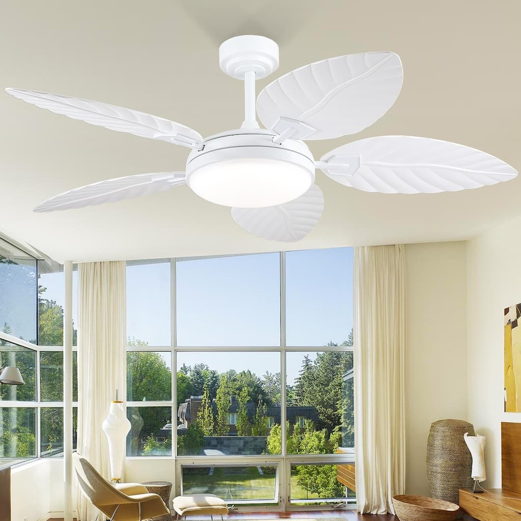 52" Outdoor Ceiling Fans with Lights APP and Remote Control Palm Leaf Blades Dimmiable LED - 52 Inches