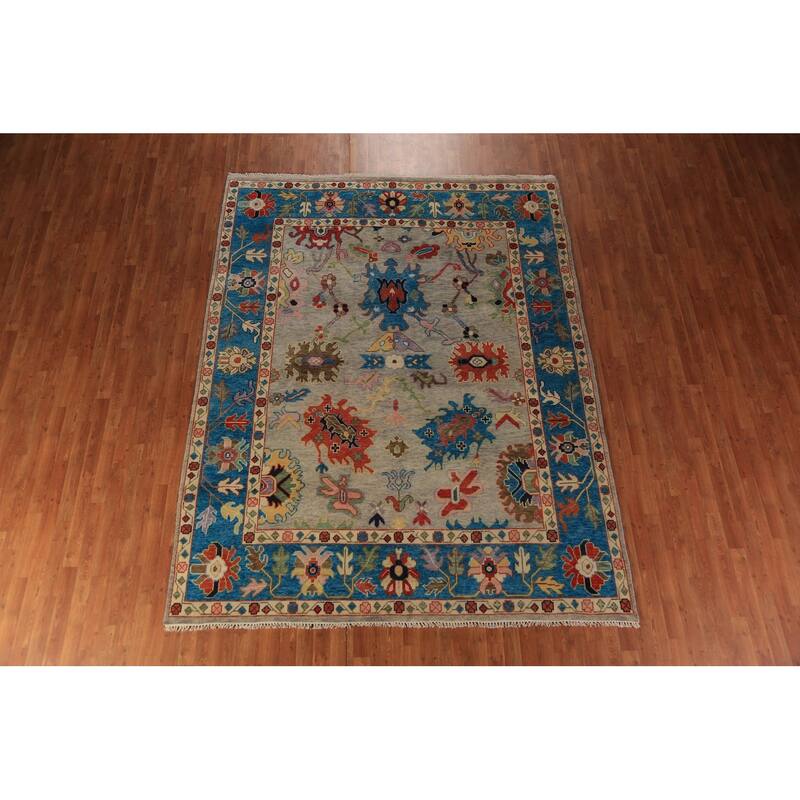 Beige Oushak Oriental Area Rug Hand-Knotted Wool Carpet - 7'10"x 10'0"