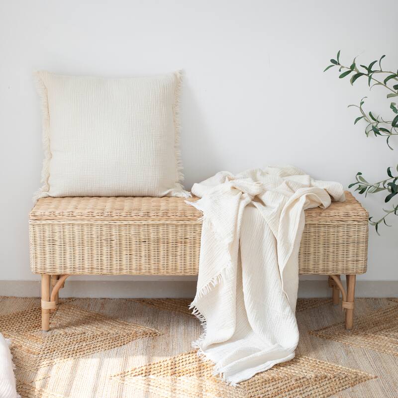 Sevita Solid Turkish Cotton Crinkled Standard Size Throw Blanket with Fringe