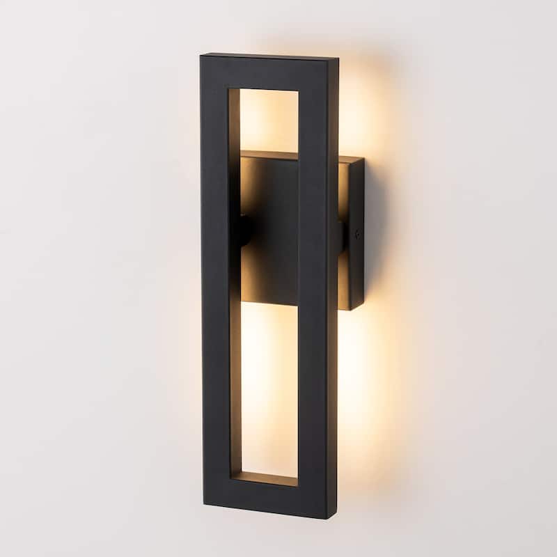 14 in. Modern Black Linear Square Outdoor Wall Light Integrated LED Waterproof Lantern Wall Sconce