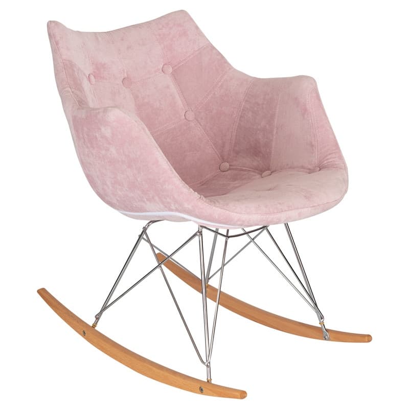 Willow Modern Velvet Upholstered Rocking Nursery Chair - Mid Century Accent Armchair for Home Living Bedroom Indoor & Outdoor - Pink