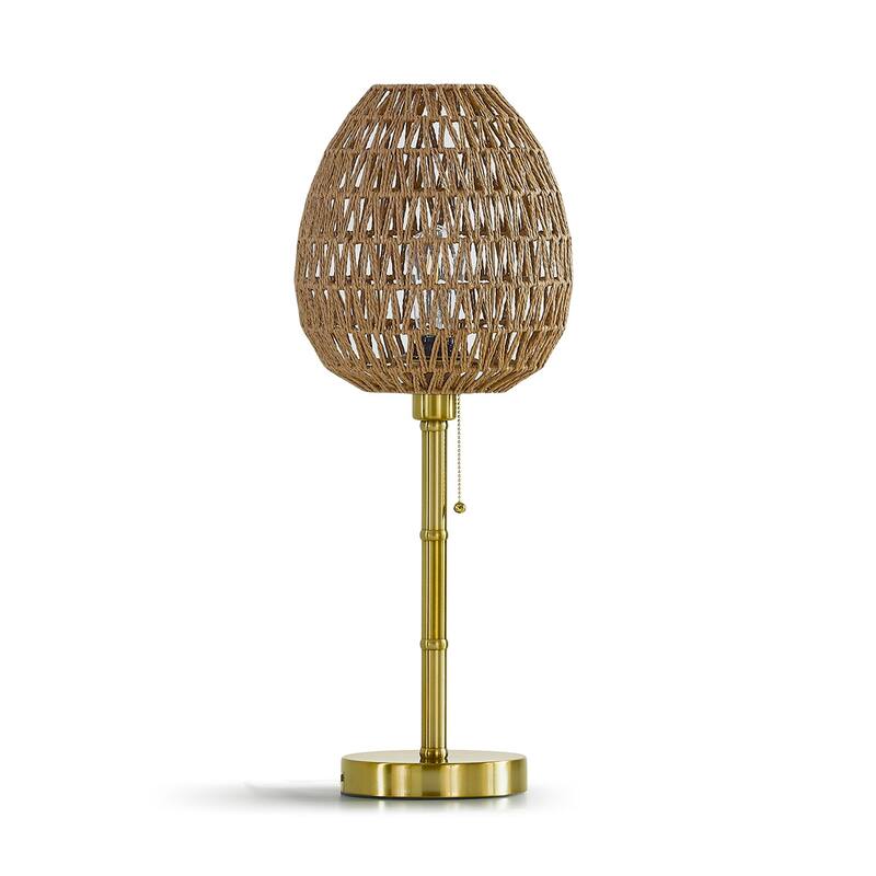 HOMEGLAM Oval Woven Rattan 26.5" Metal Table Lamp - Brushed Brass