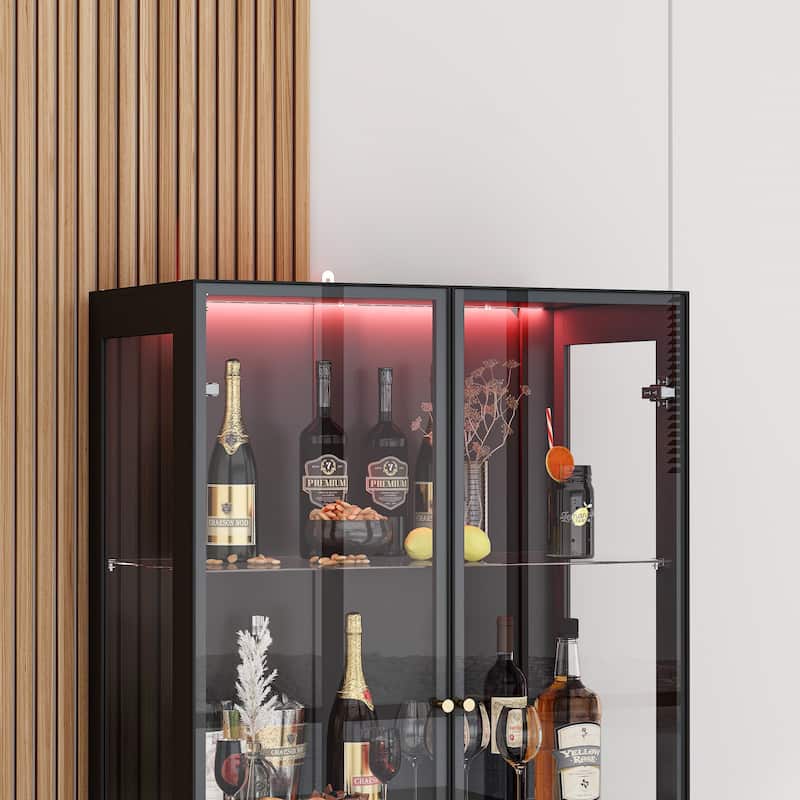 LED Glass Display Cabinet with Aluminum Alloy Frame Glass Door Showcase Wine Storage Cabinet