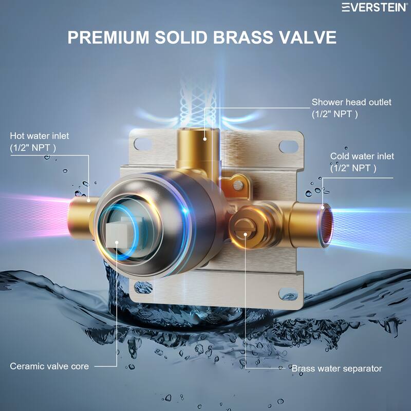 Single-Function Shower Faucet Stainless Steel Rain Shower Head with Pressure-Balanced Valve