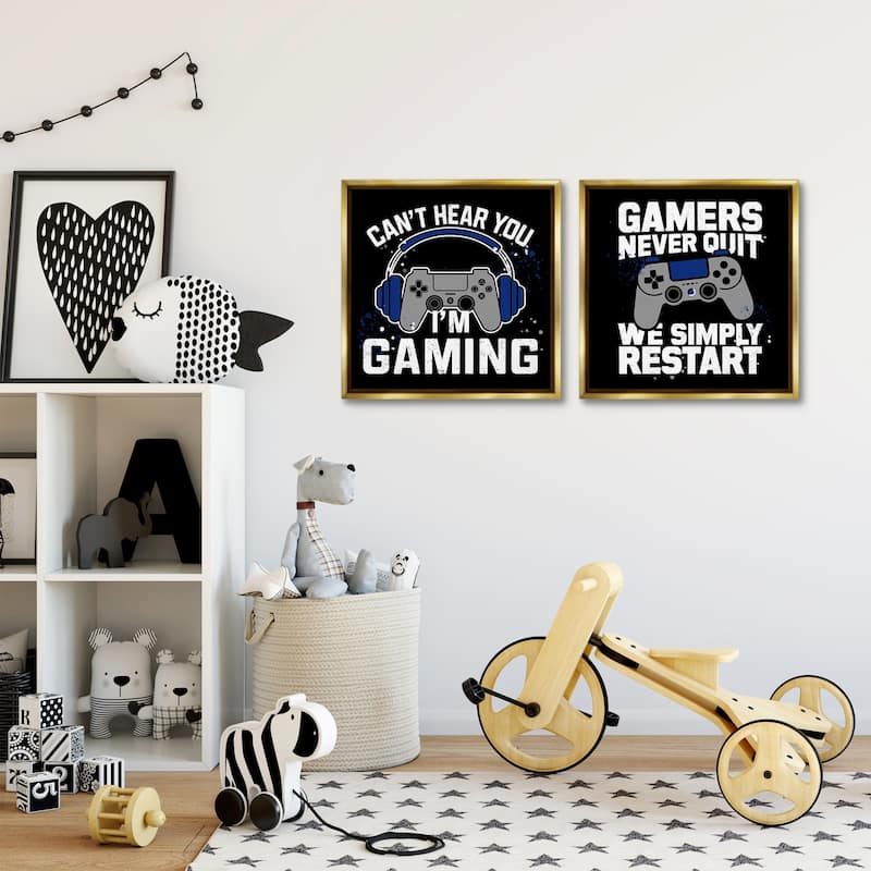 Stupell Hardcore Gamer Expressions Framed Floater Canvas Wall Art Design By Kim Allen (Set of 2)