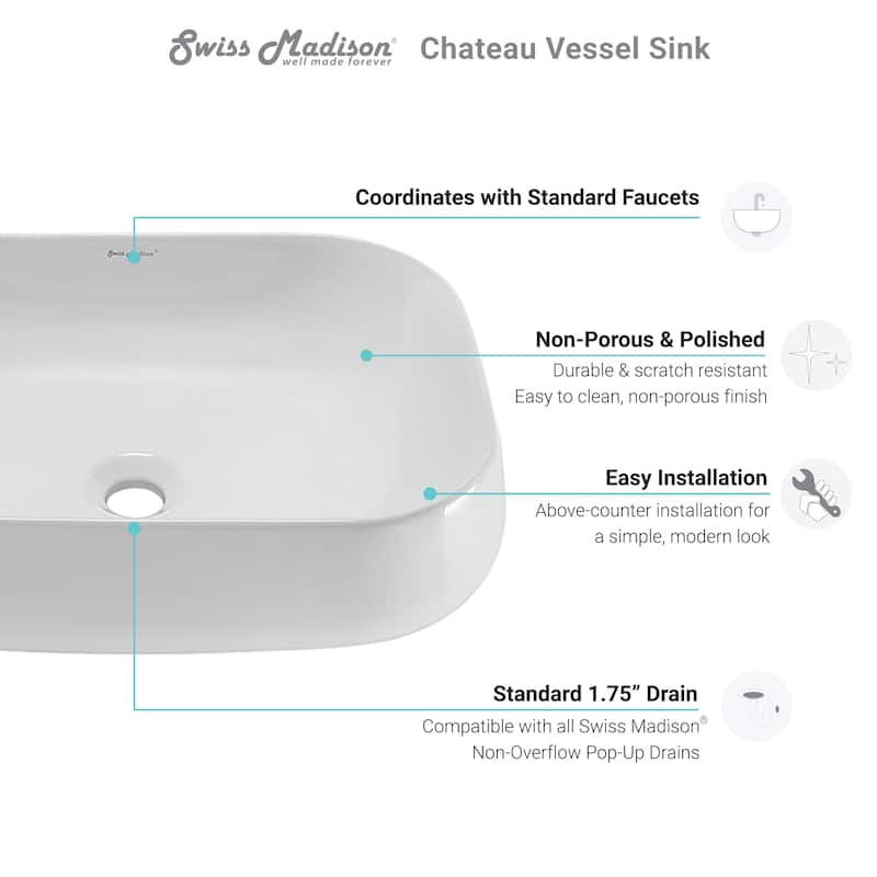 Swiss Madison SM-VS274 Chateau 22" Square Ceramic Vessel Sink