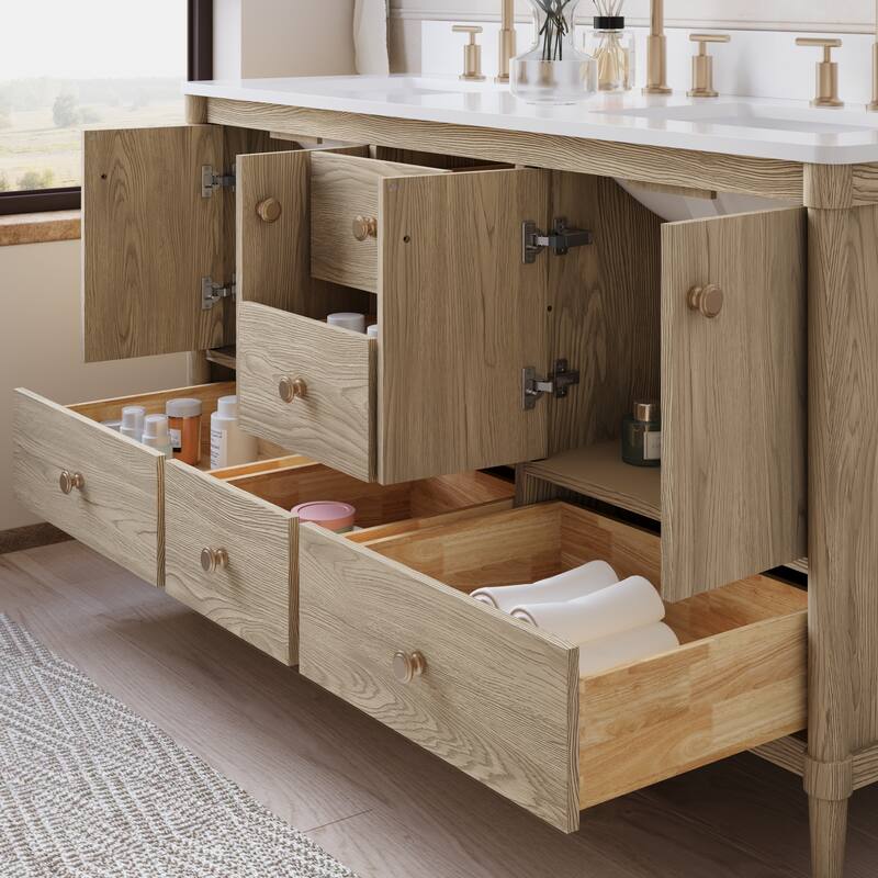 34''H Solid Wood Bathroom Vanity With Carrera White Quartz Top and Sink