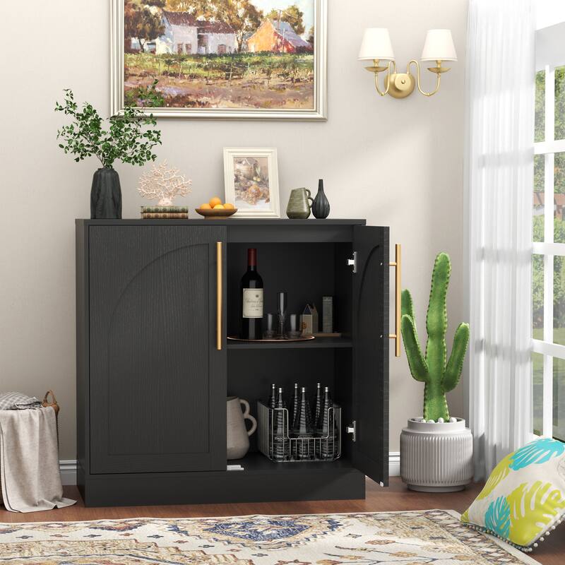 Arched Two-Door Cabinet Curio Display Cabinet with Gold Handles