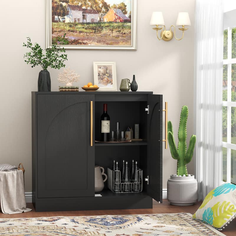 Set of 2 Arched Two-Door Cabinets Sideboard Buffet Set with Storage