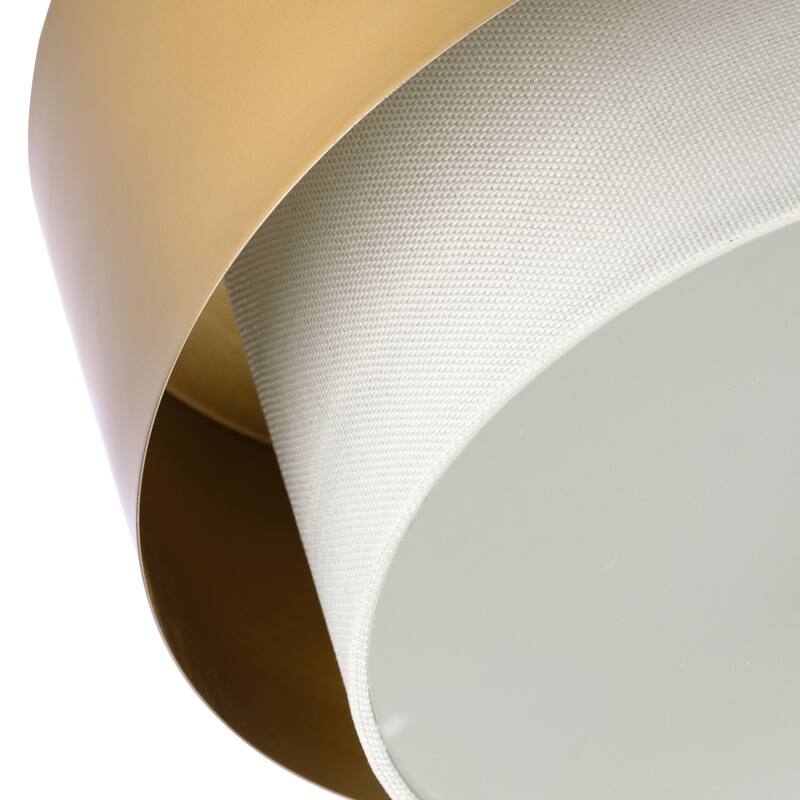 Silva Collection Two-Light Brushed Bronze White Linen Shade 14" Flush Mount - 14 in x 14 in x 7.87 in