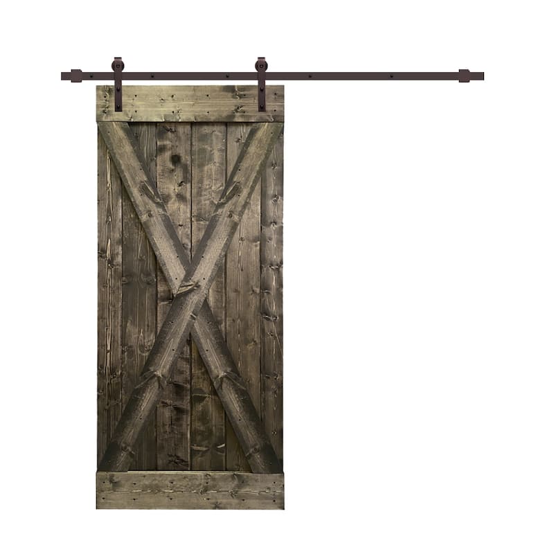 38 in x 84 in Espresso Stained X Style Barn Door w/ Sliding Hardware ...