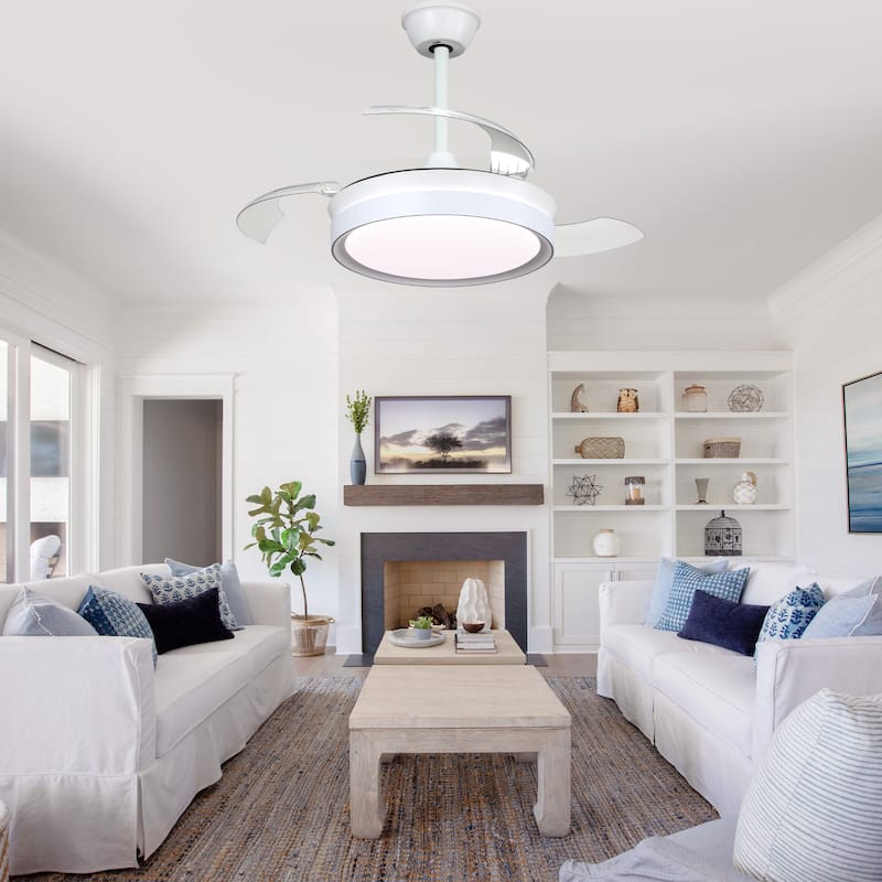 Oaks Aura Modern 36in. LED Light Memory Retractable Ceiling Fan with Light, 6-Speed,Dc Motor Technology, Remote Control