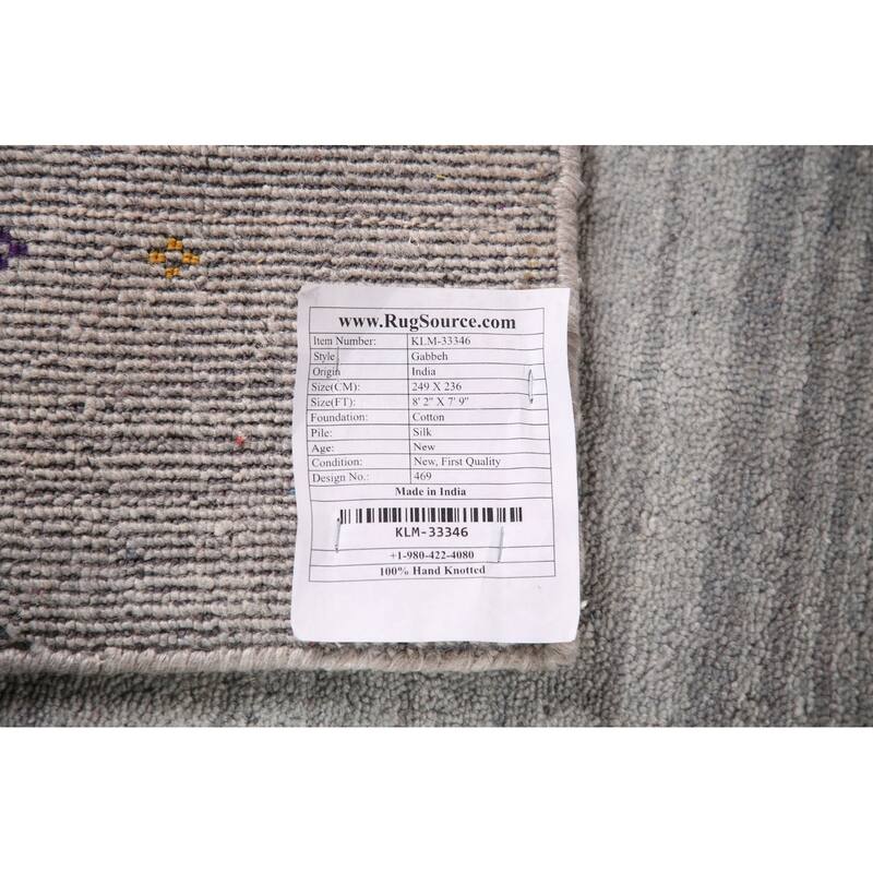 Gabbeh Oriental Square Area Rug Handmade Silk Carpet - 7'9" x 8'2"