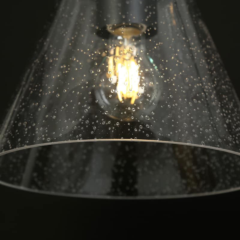 Modern Industrial 3-Light Black Glass Chandelier Island Lights for Kitchen Island - L 42.1" x W 9.4" x H 23.6"