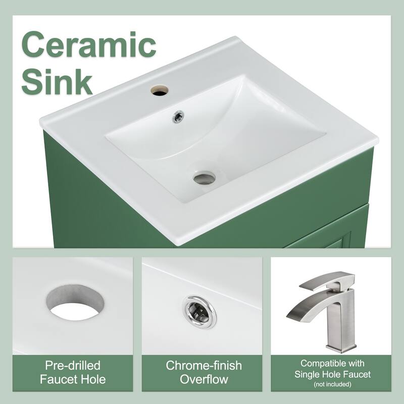 Compact 20" Freestanding Bathroom Vanity with Ceramic Sink, Soft-Close Door & Adjustable Shelf