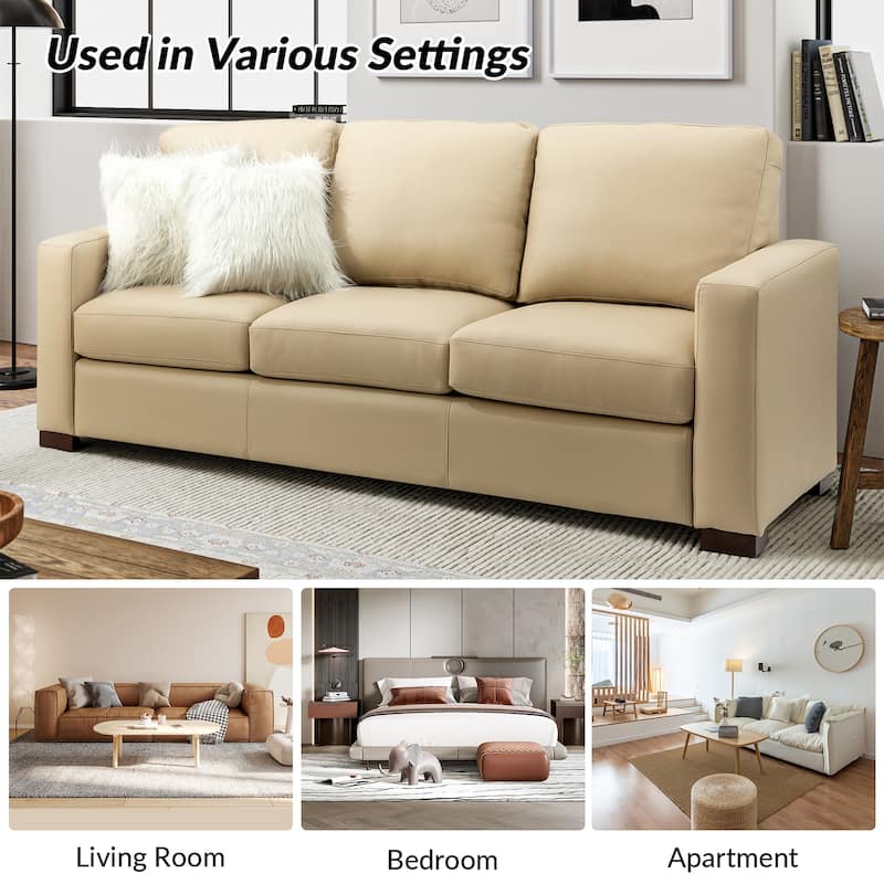 Ernando 83.46" Wide Genuine Leather Sofa with Squared Arms and Pillows