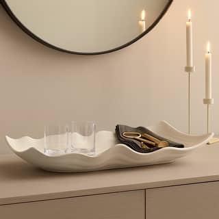 Wavy Porcelain Oversized Decorative Tray - Ivory, 20" - 20.0"