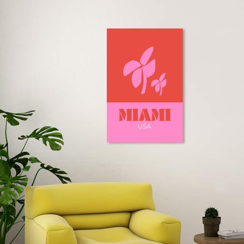 Wynwood Studio Canvas Cities and Skylines Travel to Miami Red and Light Red Modern & Contemporary Wall Art Canvas Print