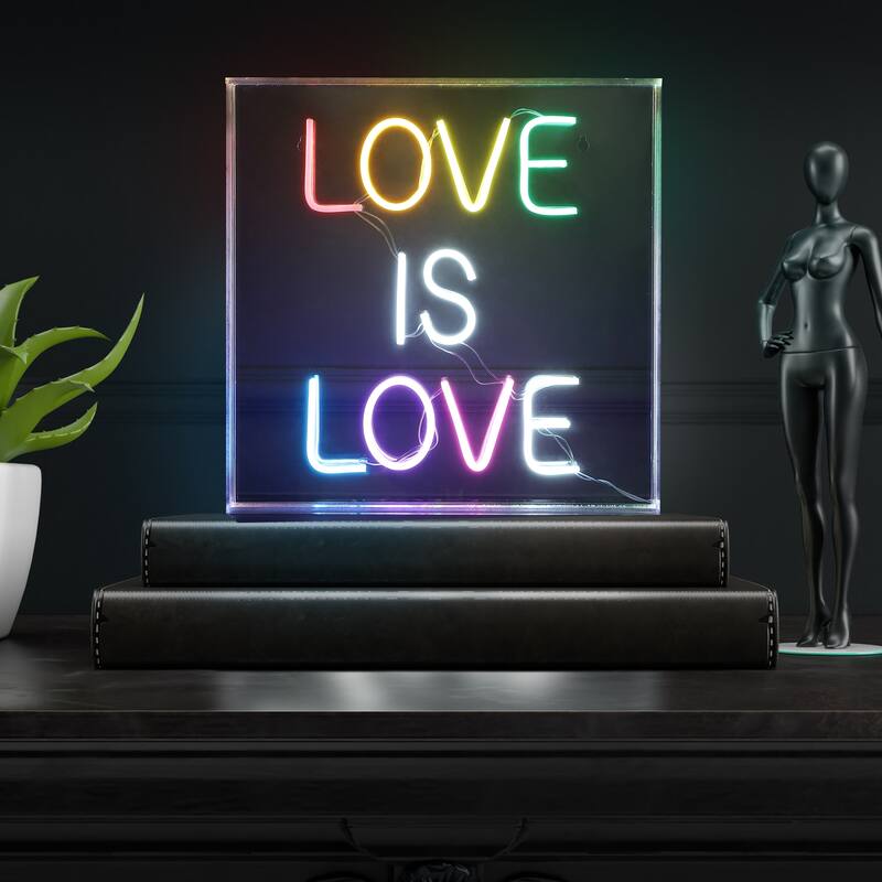 Love Is Love 15" Square Contemporary Glam Acrylic Box USB Operated LED Neon Light, Multi-Colored by JONATHAN Y