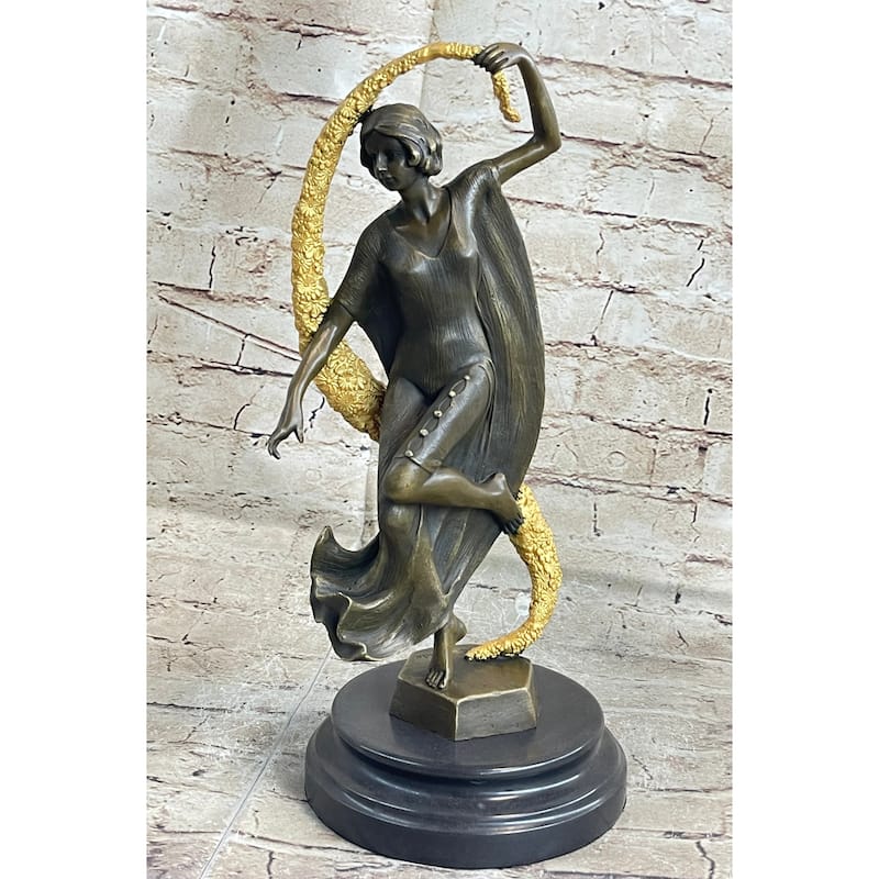 Scarf Dancer Pure Bronze Art Deco Dancer Signed Guirande Hot Cast Figurine Gilt