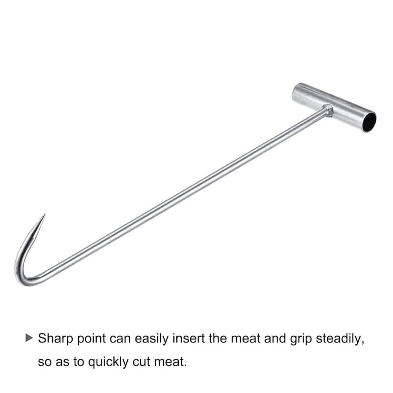 16"(400mm) T-Handle Meat Boning Hook, Galvanized T Hooks for Butcher - Silver Tone